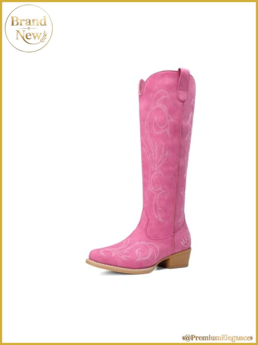 Women's Cowboy Knee High Western Boots with Embroidery, Side Zip, Memory Foam